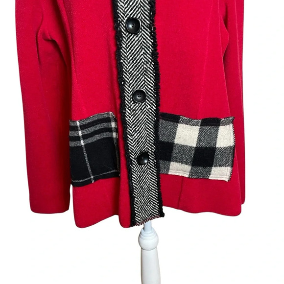 Cameleon Red Black Plaid Patchwork Jacket Large Artwear Made In USA Pockets - Picture 3 of 9
